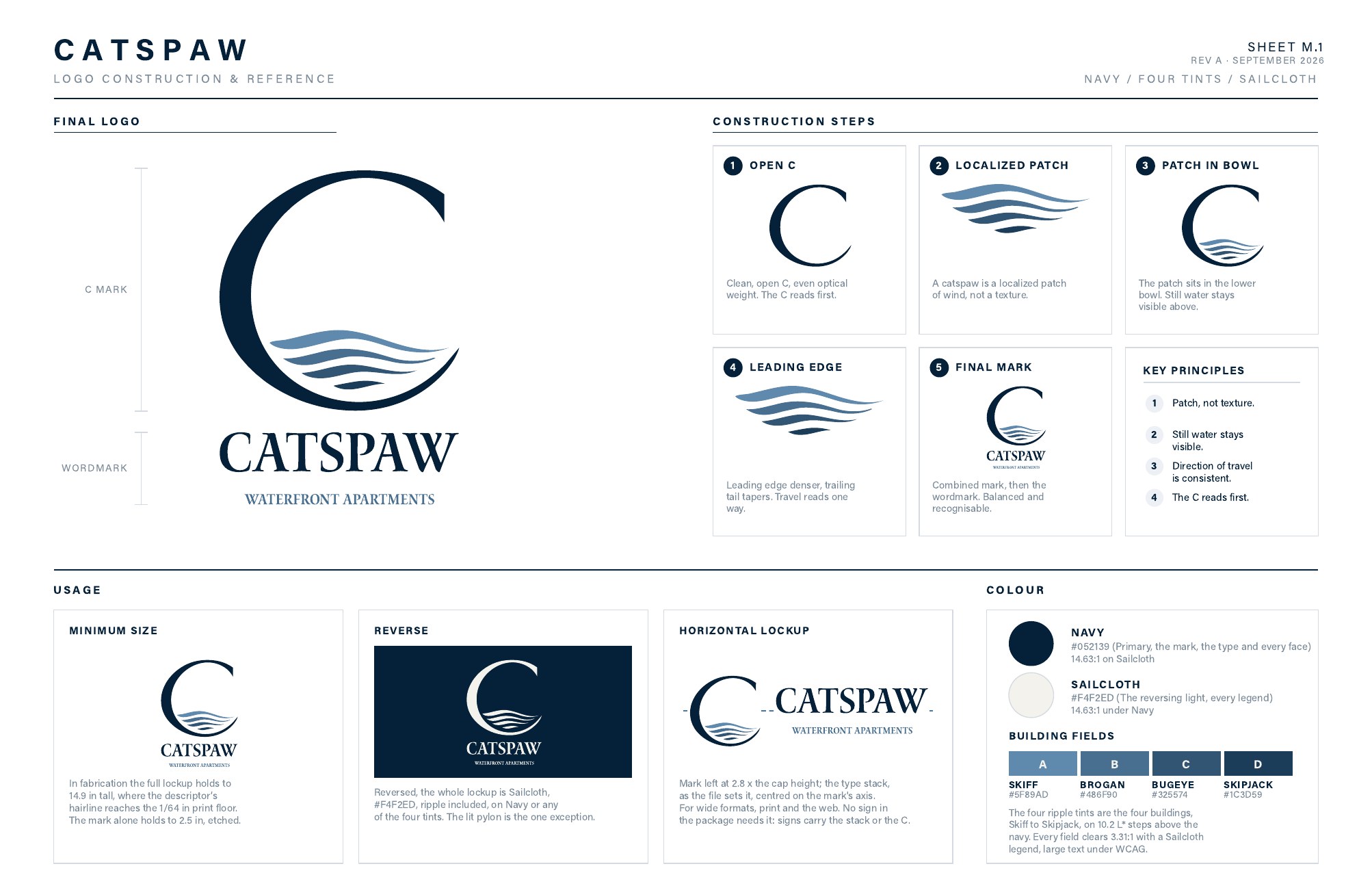 Sheet M.1, logo construction and reference.